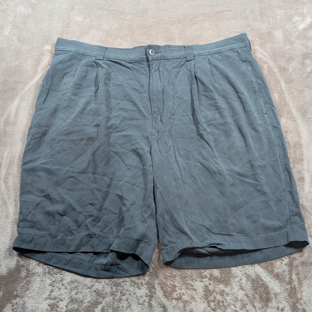 Tommy Bahama Shorts Mens 38 Gray 100% Silk Pleated Front Relaxed Fit Casual